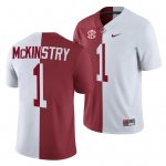 Men's Alabama Crimson Tide #1 Kool-Aid McKinstry White Crimson NCAA Split College Football Jersey 2403JGYM1